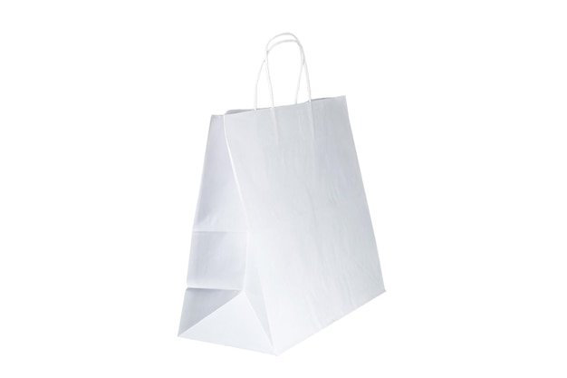 Bolsa de papel artesanal reciclable para compras, regalos y comida para llevar en fondo blanco Más respetuosa con el medio ambiente que las bolsas de plástico de un solo uso