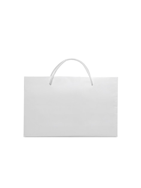 Bolsa de papel blanca vacía aislada sobre un fondo blanco para el diseño