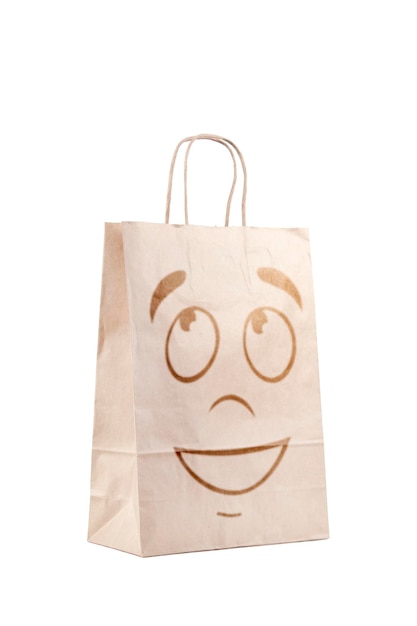 Bolsa de papel con cara de caricatura