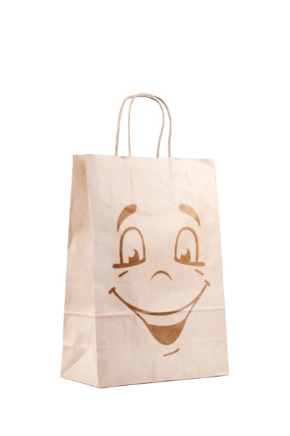 Bolsa de papel con cara de caricatura