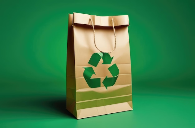 bolsa de papel ecológica con señal de reciclaje paquete con logotipo de flechas que reduce la contaminación plástica