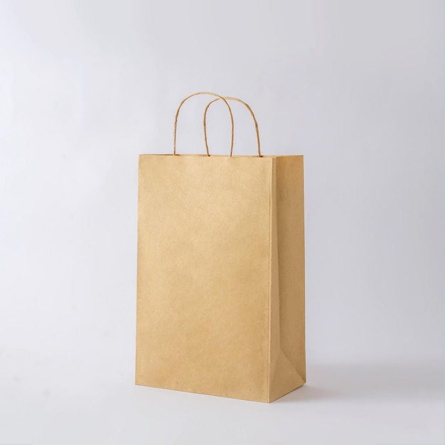 Bolsa de papel marrón de cartón para compras en tiendas y maquetas de negocios.
