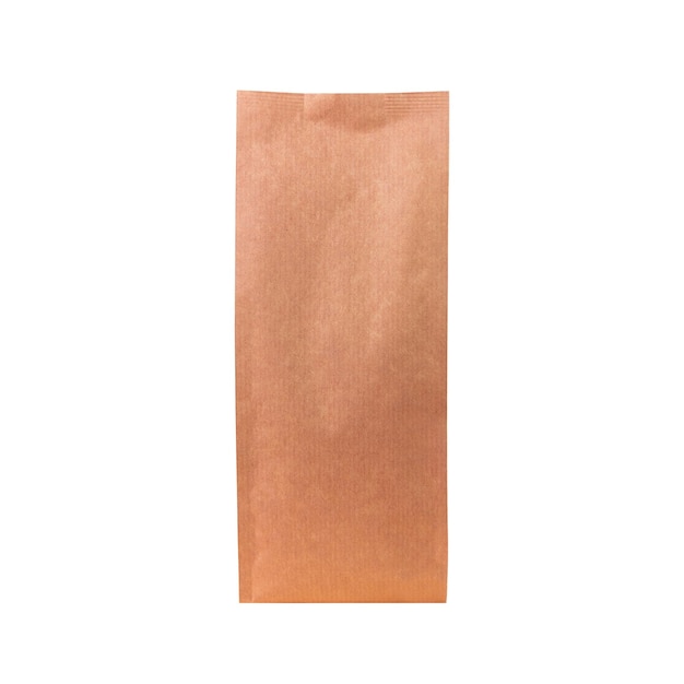 Una bolsa de papel marrón con una gran etiqueta rosa que dice "cobre"