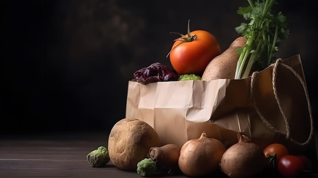 Una bolsa de papel marrón con verduras.