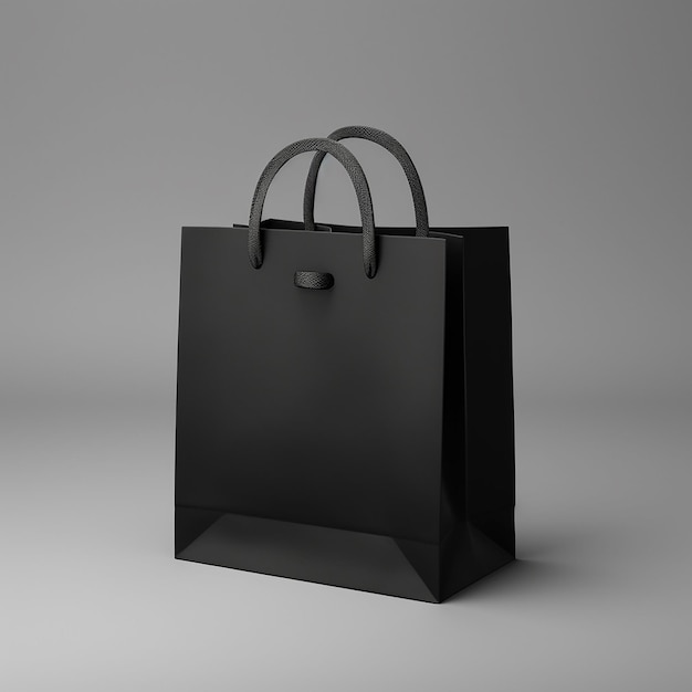Foto bolsa de papel negra limpia en 3d sobre un fondo aislado blanco