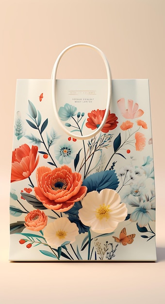 Foto bolsa de papel con patrones de moda diseño trapezoidal impresiones florales eco fri colecciones de envases de moda