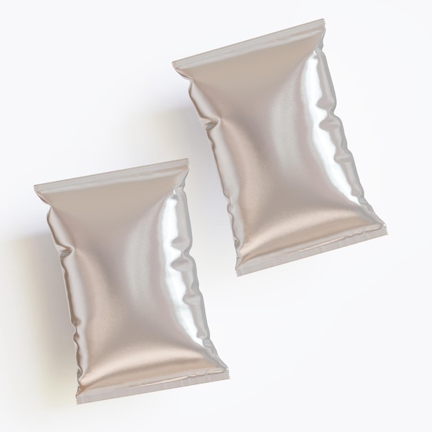 Bolsa de papel de plástico en blanco para el diseño de envases plantilla de maqueta para alimentos bocadillos chips galletas cacahuetes