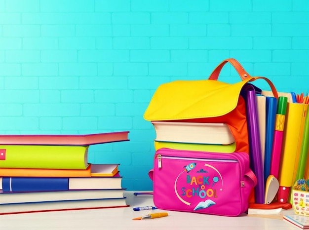 Bolsa de papelería escolar y fondo de libro