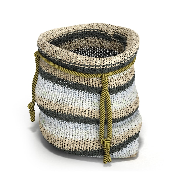 Bolsa pequena de tricô artesanal 3d renderizada em branco