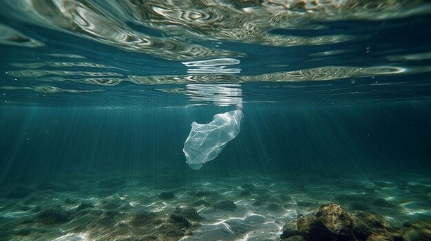 Bolsa de plástico bajo el agua