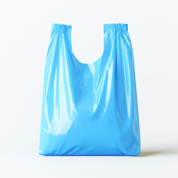 una bolsa de plástico azul sobre un fondo blanco