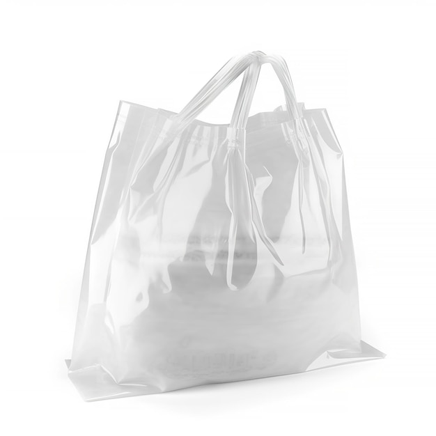 bolsa de plástico blanco en blanco y lámina metálica plateada