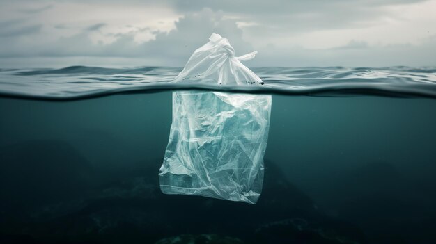 Una bolsa de plástico está flotando en el océano.