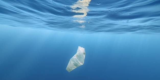 Una bolsa de plástico flotando en el océano