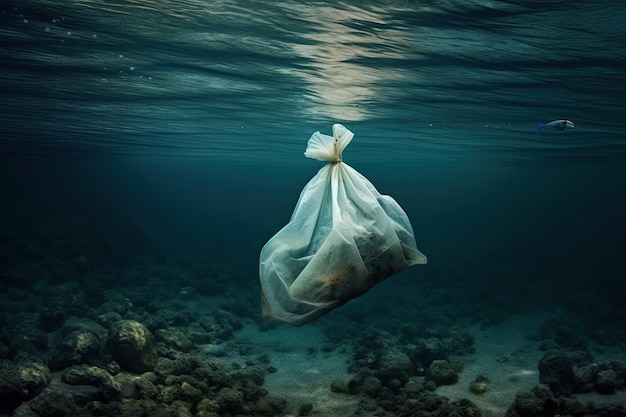 Bolsa de plástico bajo el mar IA generativa