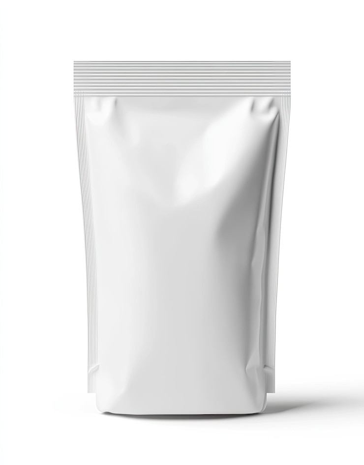 una bolsa de polvo blanco al lado de una bolsa blanca