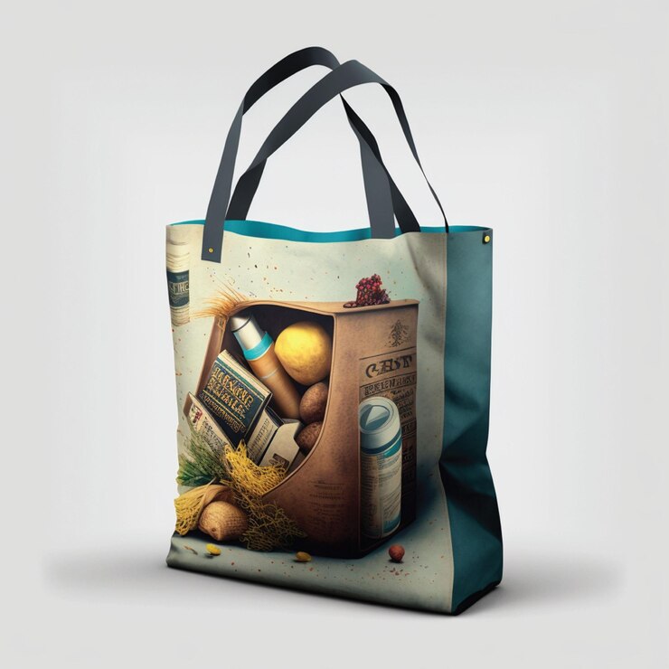 Una bolsa que tiene la imagen de una bolsa de supermercado con la imagen de una bolsa de supermercado con una imagen