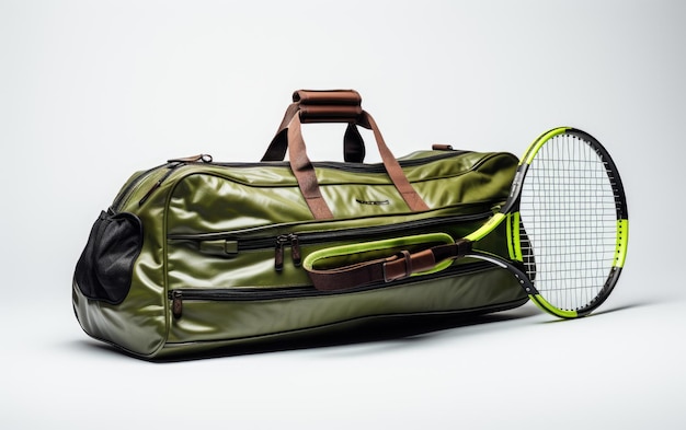 Foto bolsa de raqueta de tenis de color verde personaje 3d aislado sobre fondo blanco