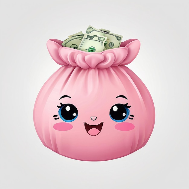 una bolsa rosa con una bolsa rosa de dinero en ella