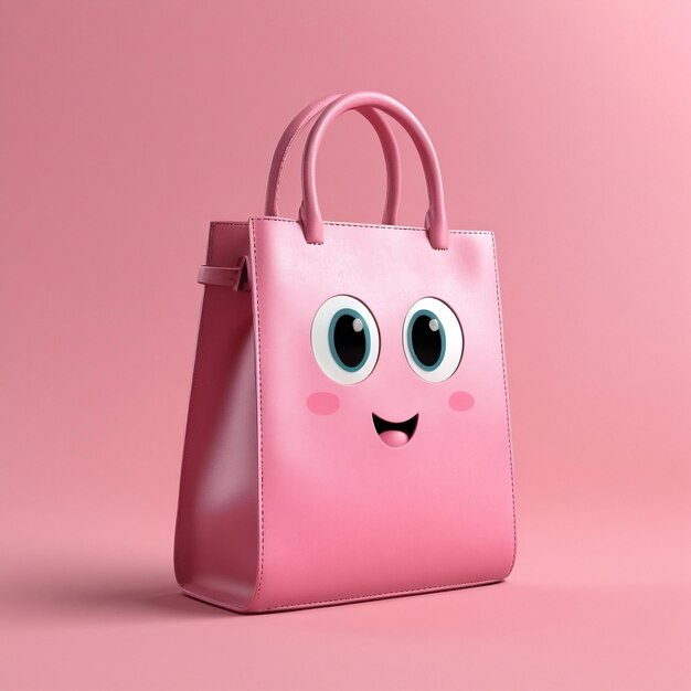 Foto una bolsa rosa con ojos y una boca en ella