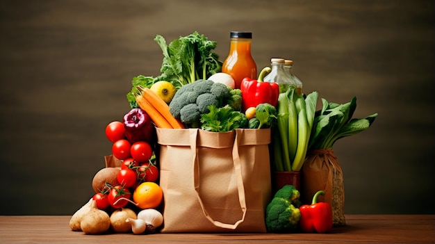 una bolsa de supermercado llena de verduras y frutas