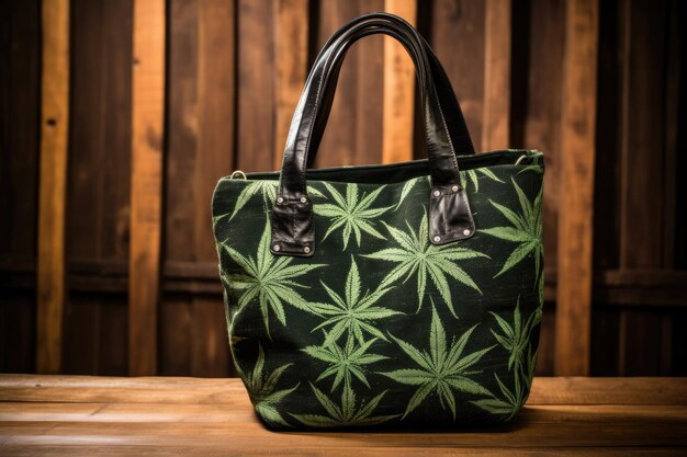 Foto una bolsa de tela de cáñamo con una impresión de hoja de cannabis