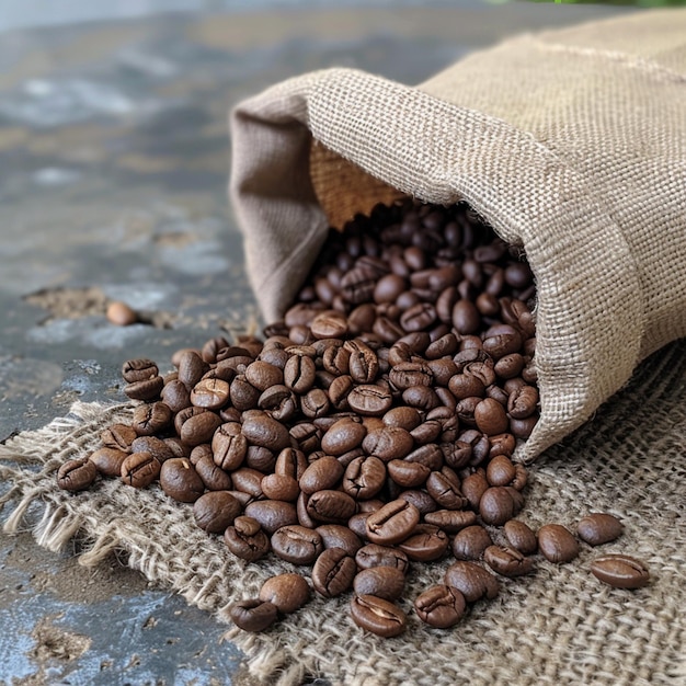 Bolsa de tela con granos de café