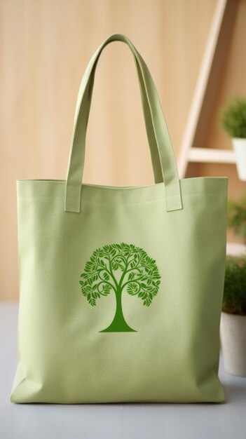 Una bolsa verde con un árbol en ella