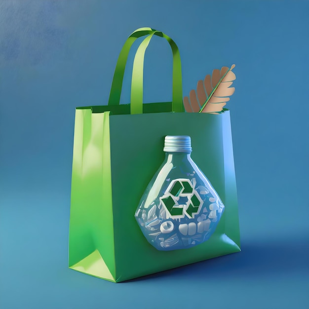 una bolsa verde con un símbolo de reciclaje en ella