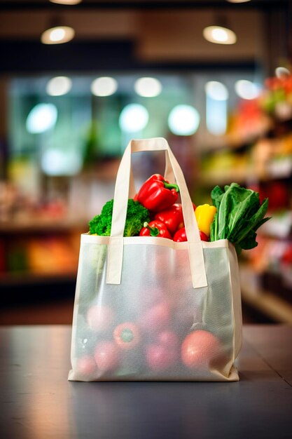 Foto una bolsa de verduras en el fondo de un supermercado alimentos de ia generativa