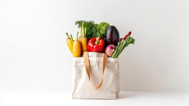 Una bolsa de verduras sobre un fondo blanco.