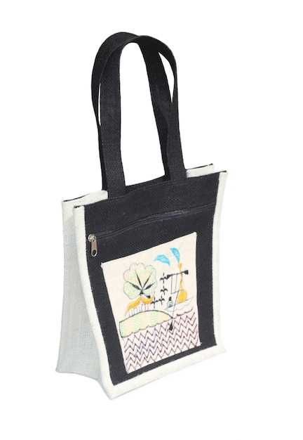 Bolsa de yute biodegradable sobre blanco