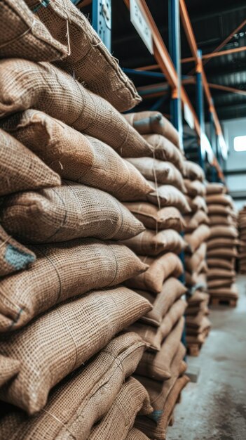 Bolsas de arena apiladas en el almacén