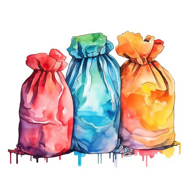 Foto bolsas de basura de acuarela estilo arte fondo blanco