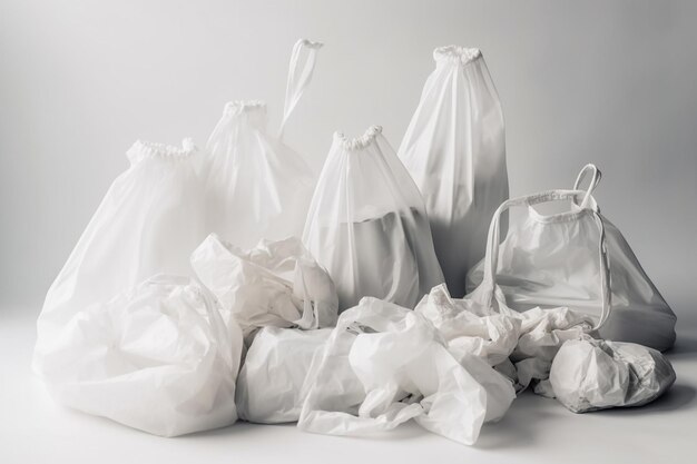 Bolsas de basura esparcidas en una superficie blanca