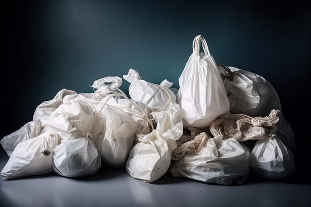 Bolsas de basura esparcidas en una superficie blanca