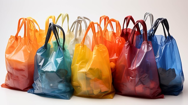 Foto bolsas de basura de plástico sobre fondo blanco.