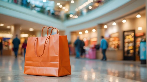 Bolsas de compras alineadas en un centro comercial