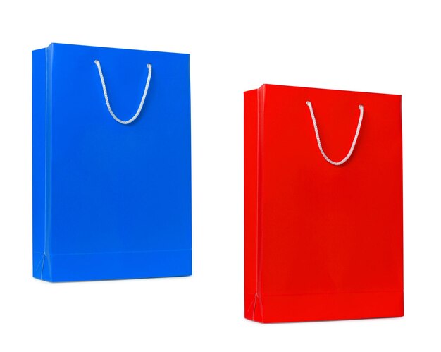 Bolsas de compras azules y rojas