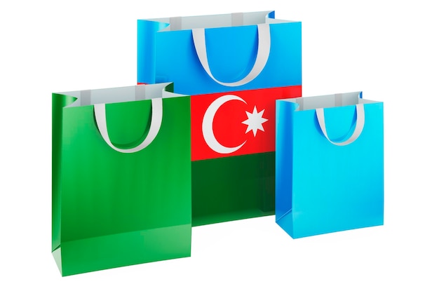 Bolsas de compras con bandera de Azerbaiyán Comprar en Azerbaiyán concepto renderizado en 3D
