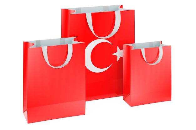 Bolsas de compras con bandera turca Compras en Turquía representación 3D concepto