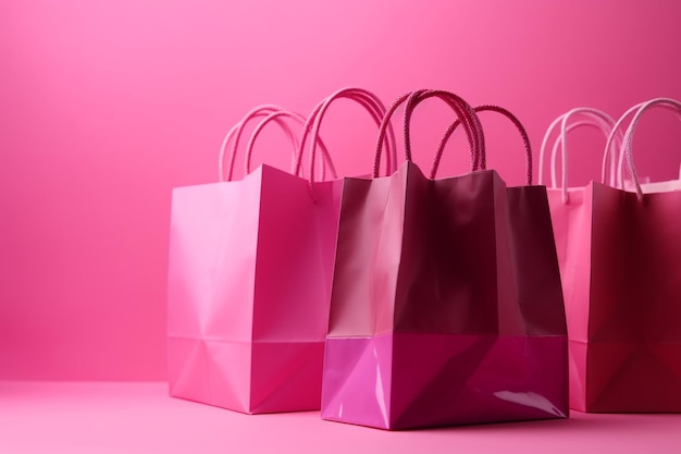 Bolsas de compras coloridas sobre un fondo rosa