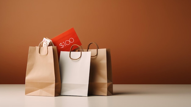 Foto bolsas de compras con una etiqueta de venta con espacio para copiar