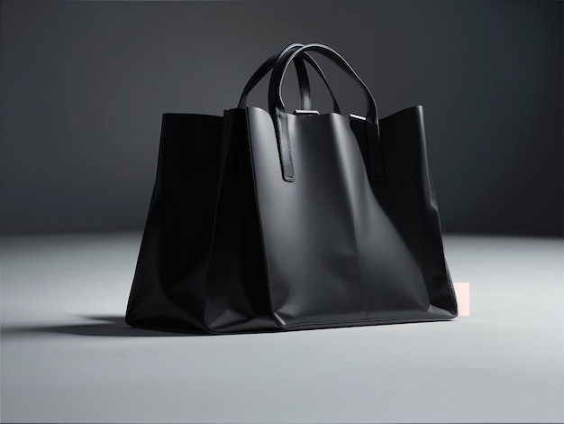 Foto bolsas de compras negras sobre fondo gris