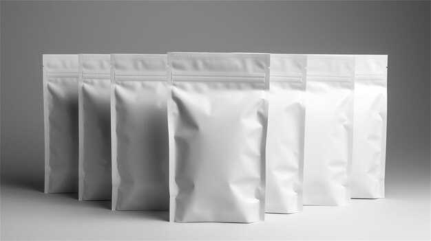 Foto bolsas de compras de papel blanco aisladas en un fondo gris renderización 3d