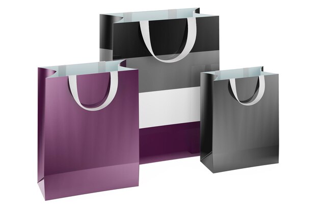 Bolsas de compras con representación 3D de bandera asexual