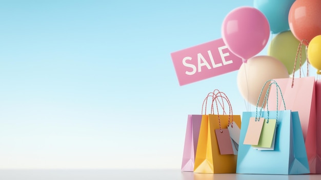 Bolsas de compras coloridas com balões para uma promoção de venda sazonal