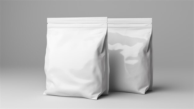 Foto bolsas de compras de papel branco isoladas em fundo cinza renderização 3d