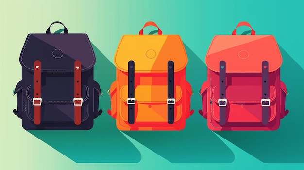 Bolsas escolares para niños de colores vibrantes 4 bolsas de diseño plano vectorial