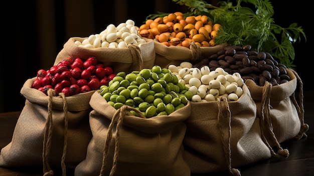 Bolsas a granel de legumbres en una tienda de alimentos naturales IA generativa